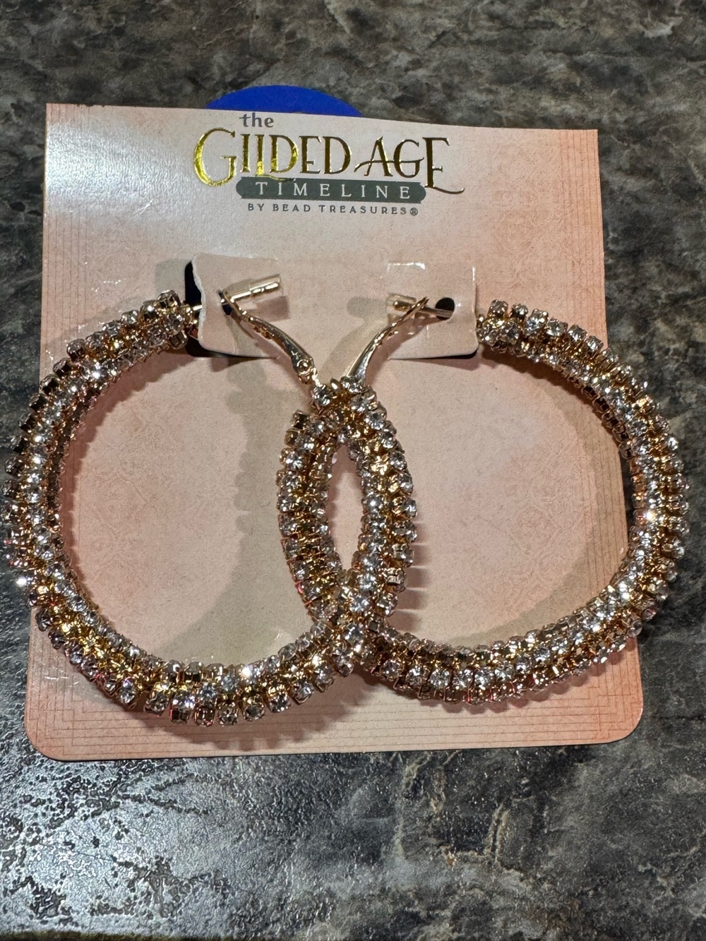 The Gilded Age by Bead Treasures Gold Tone Rhinestone Hoop Earrings New